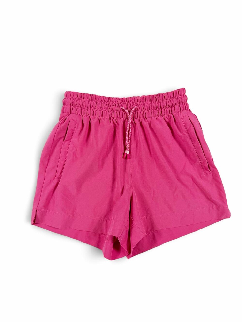 Athleta Girl All Play 3” Shorts Pink Drawstring Zip Pockets Medium 8-10